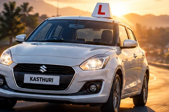 AI-generated white learner car on a road